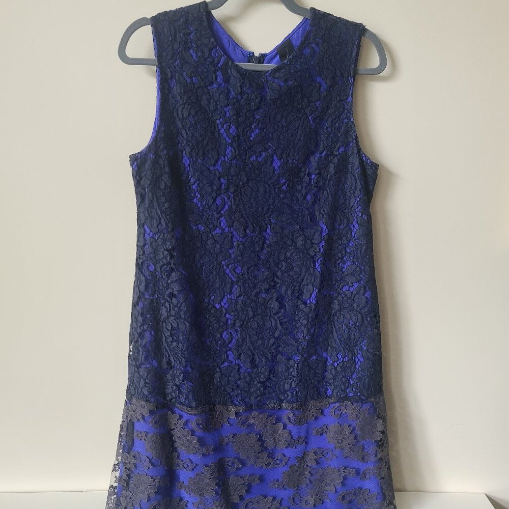 Vera Wang Royal Blue & Black Lace Dress